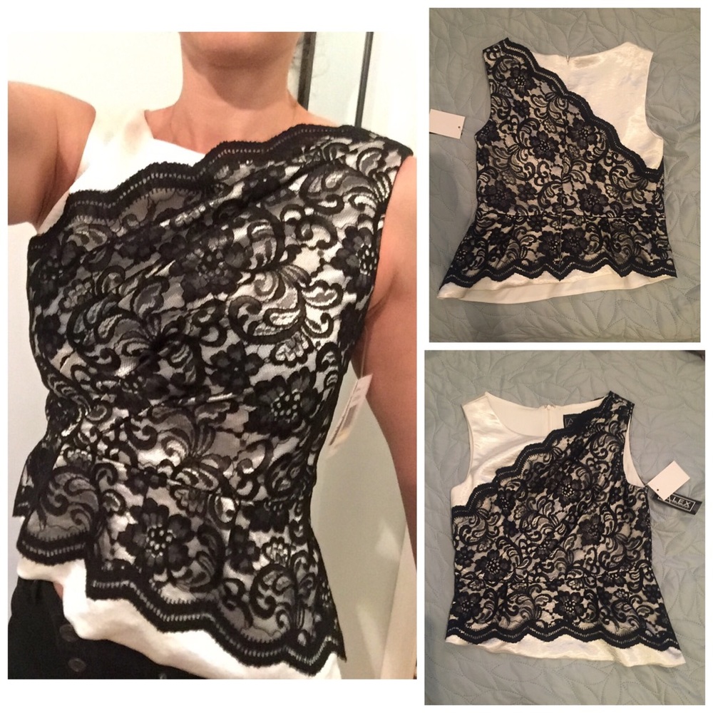 NWT Alex Evenings Asymmetric Peplum Top